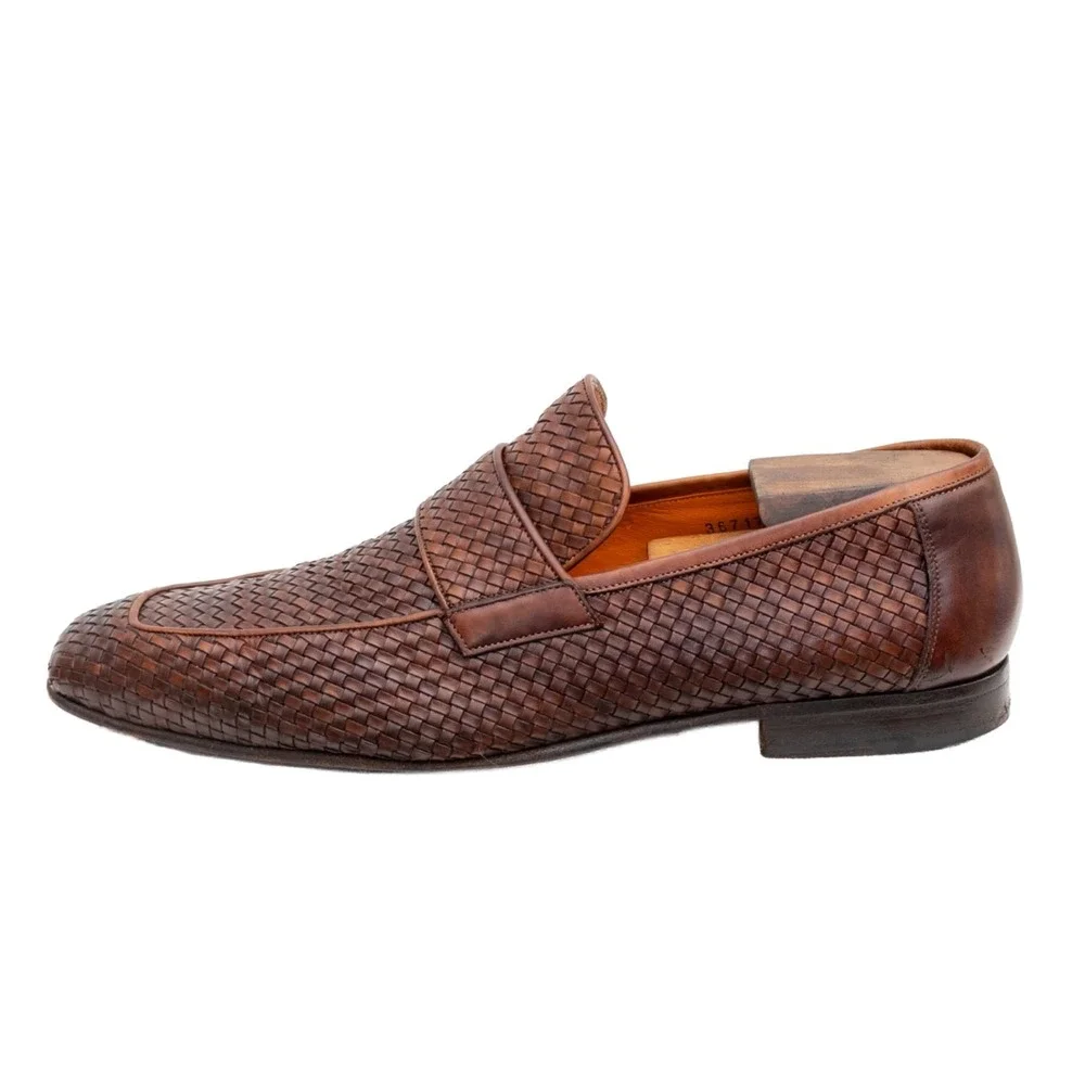 Santoni Woven Leather Loafers Mens US 10.5 UK 9.5 EU 44 Brown Handwoven